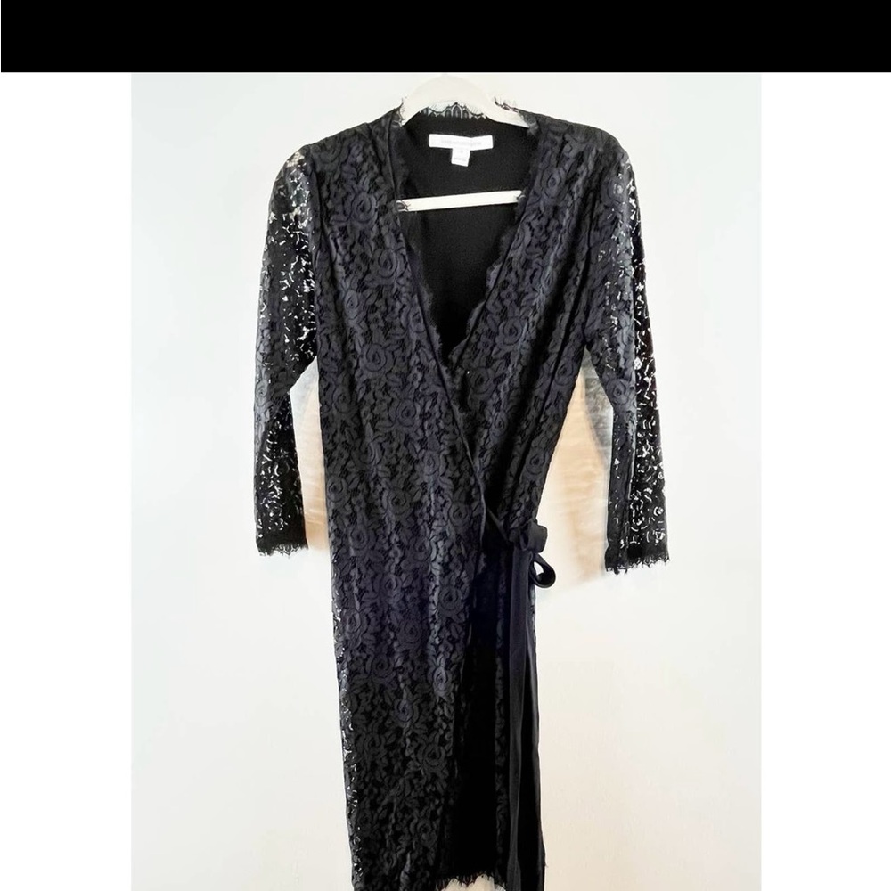 Diane Von Furstenberg Julianna Black Lace Wrap Dress